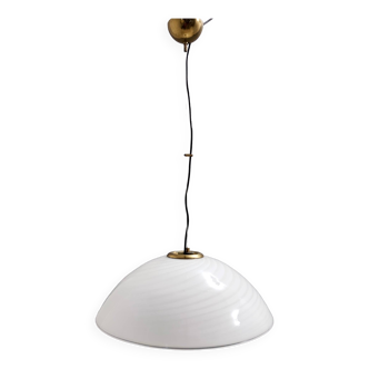 Postmodern Adjustable White Murano Glass and Brushed Brass Pendant by VeArt