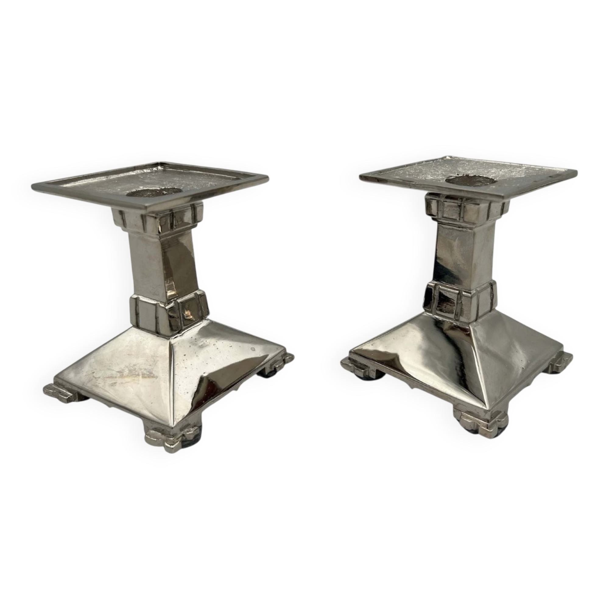 Art Deco Nickel-Plated Bronze Candlesticks, France, 1930, Set of 2