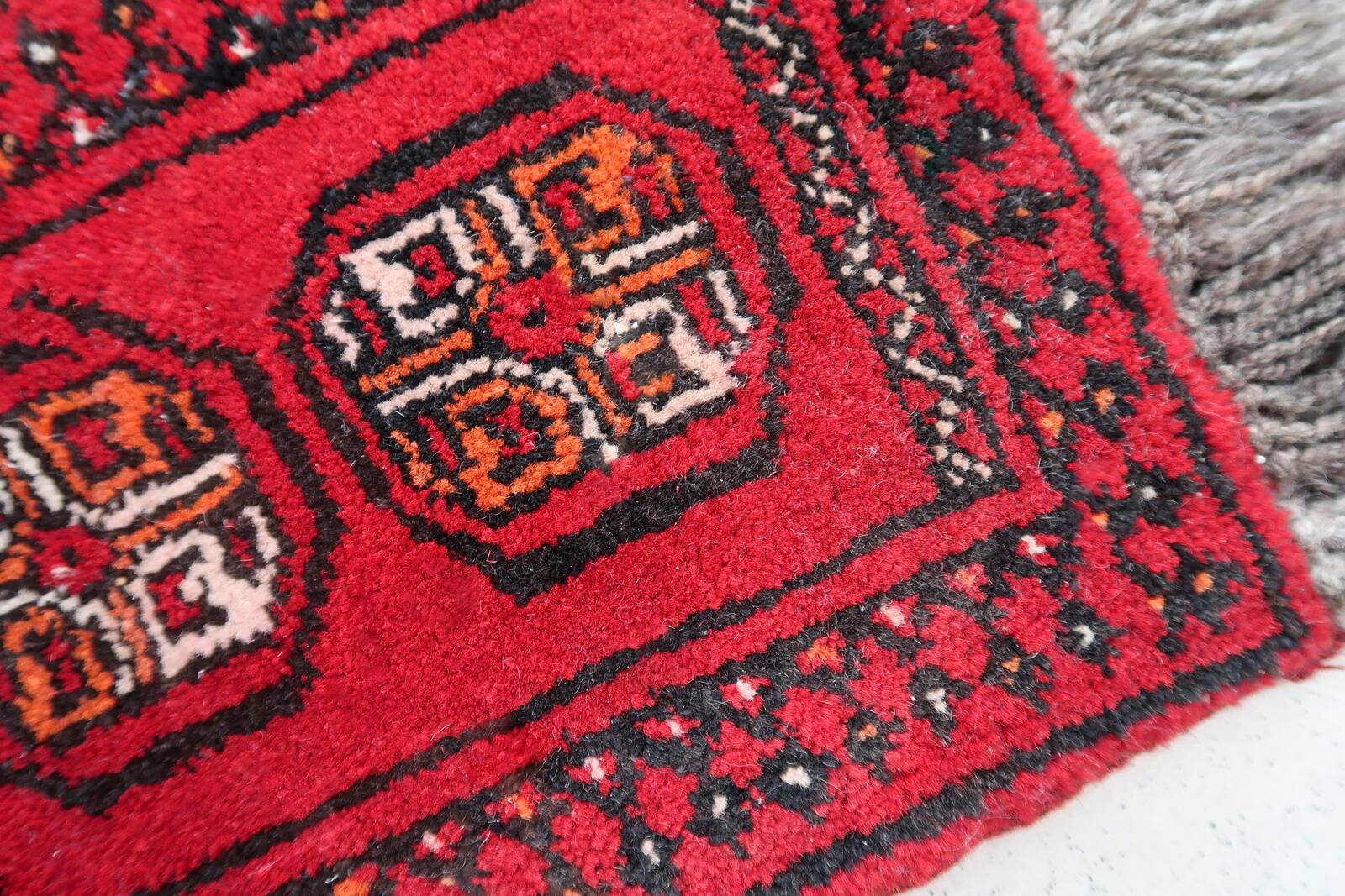 Tapis vintage fait main Ersari – 24 x 30 cm – Rouge éclatant - 1C968