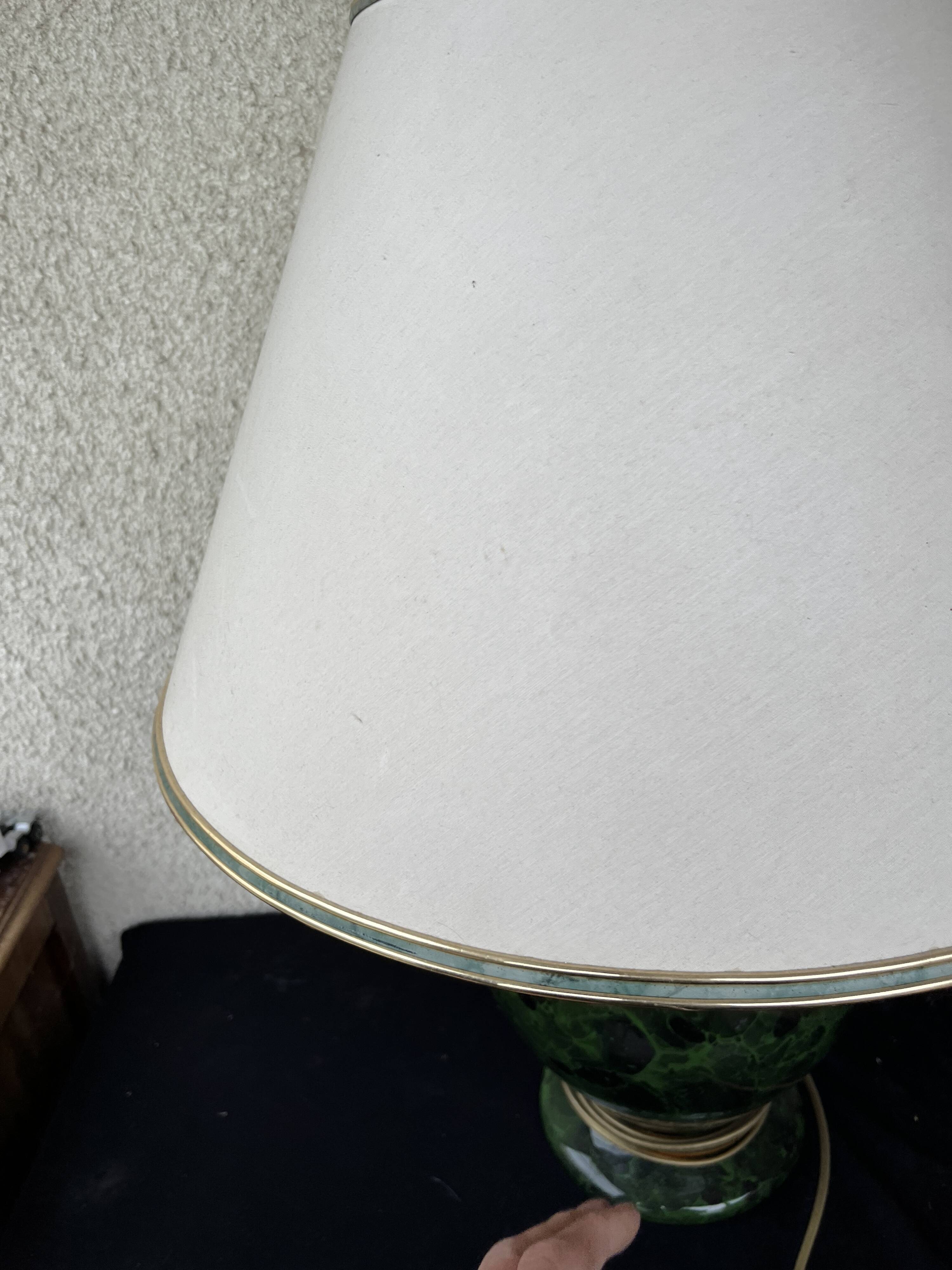 Ceramic Table Lamp with White Shade and Green Marble Effect Base