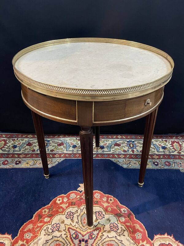 Table bouillotte de style Louis XVI guéridon en acajou plateau marbre blanc