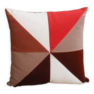 Red velvet and camel cushion