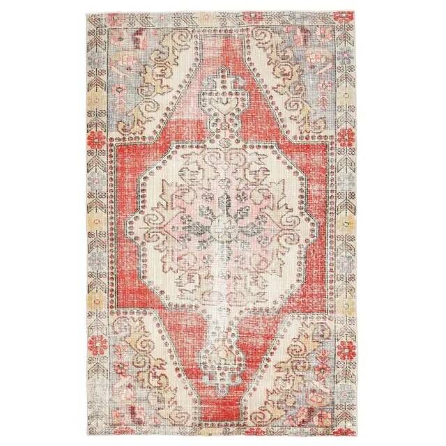 Vintage Turkish Oushak Handmade Wool Cotton Red Area Rug 142x223