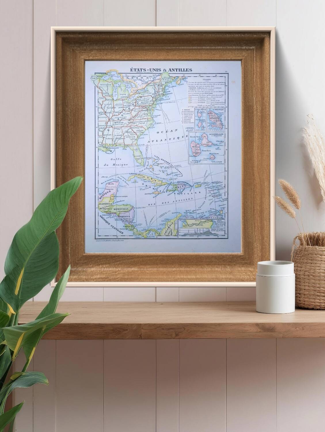 United States and West Indies, Vintage Map, 1895, Authentic.