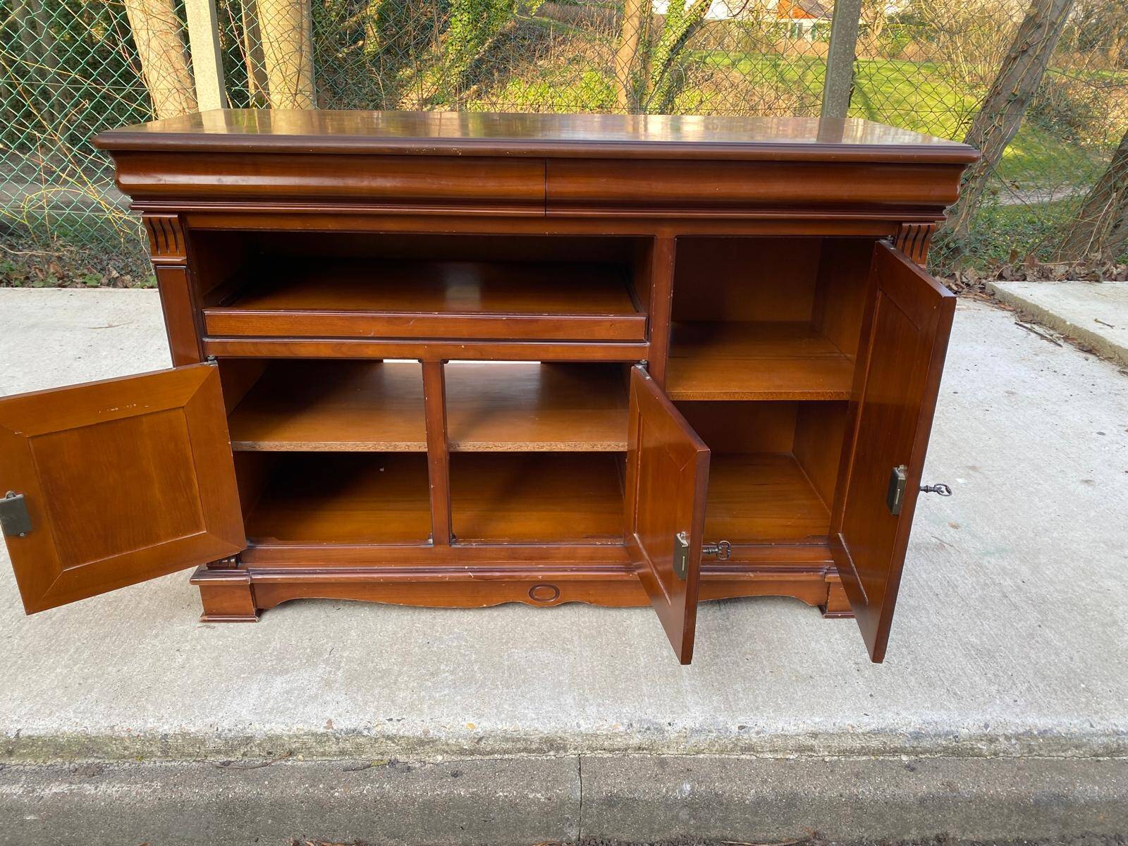 Louis Philippe country wooden sideboard with 2 drawers and 3 doors 126cm