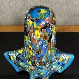 Venice circa 1980: Large "octopusy" vase in millefiori glass with a blue background