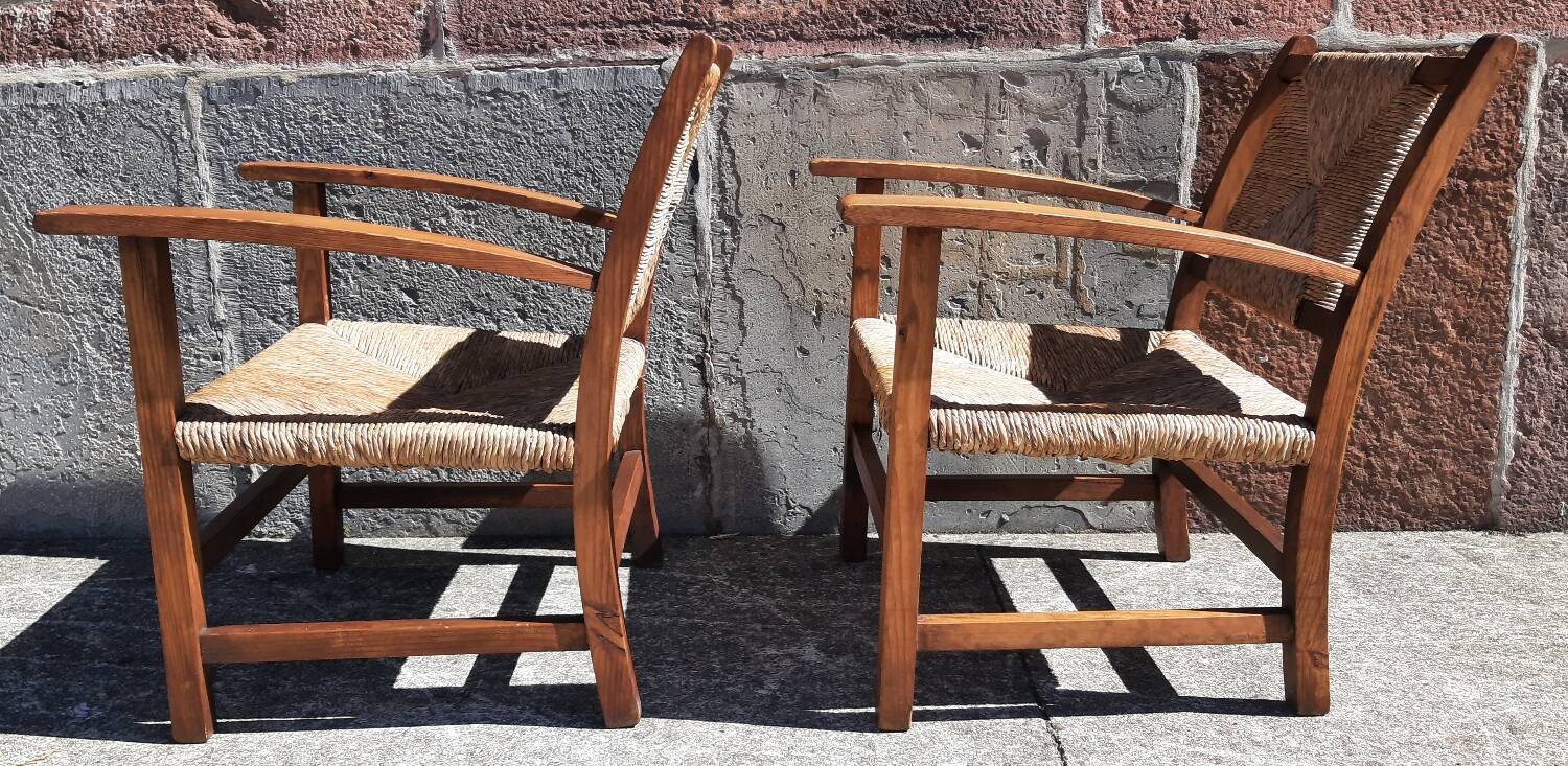 Paire de fauteuils paille (Josep Torres Clavé, 1936)