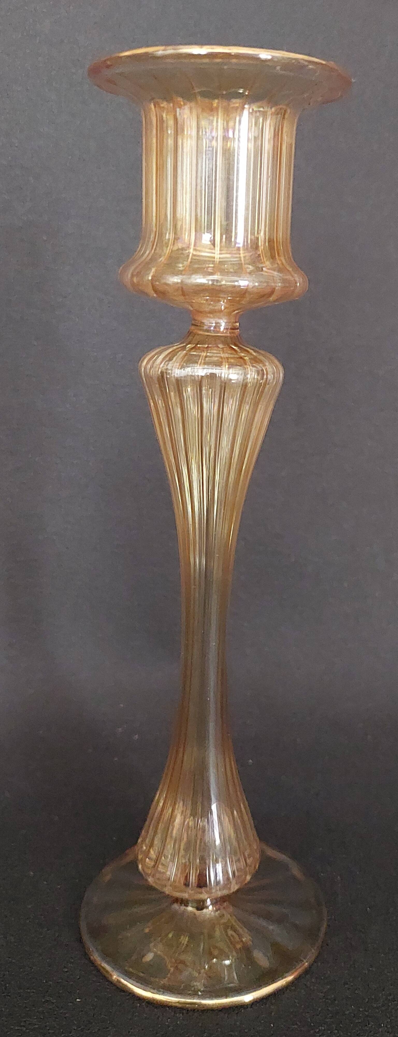 Vintage Murano transparent glass candle holder with gold threads