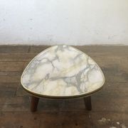 Small triangular table coffee table with a vintage tripod door midcentury plant 1950