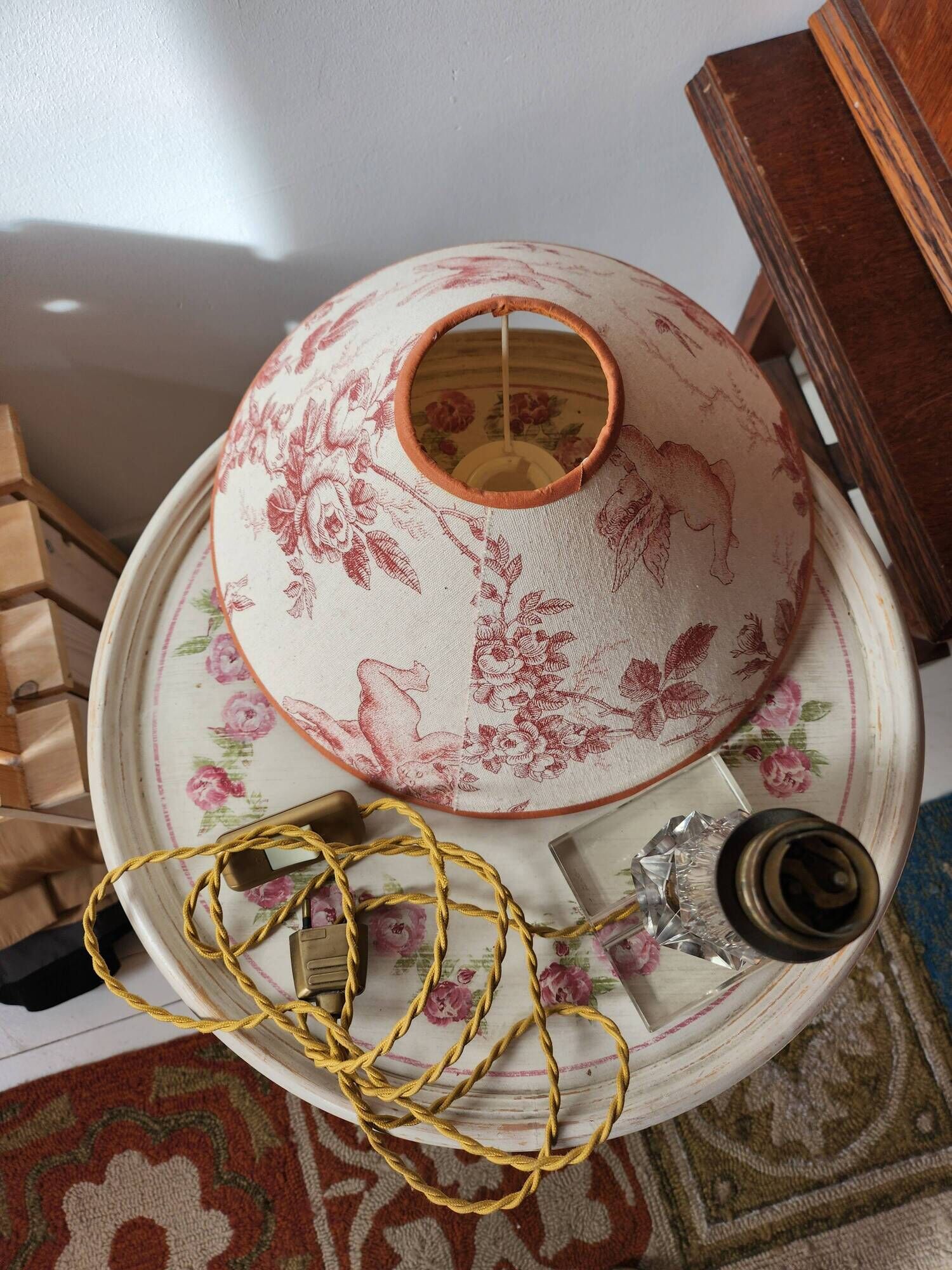 “Vintage” glass bedside lamp and its lampshade