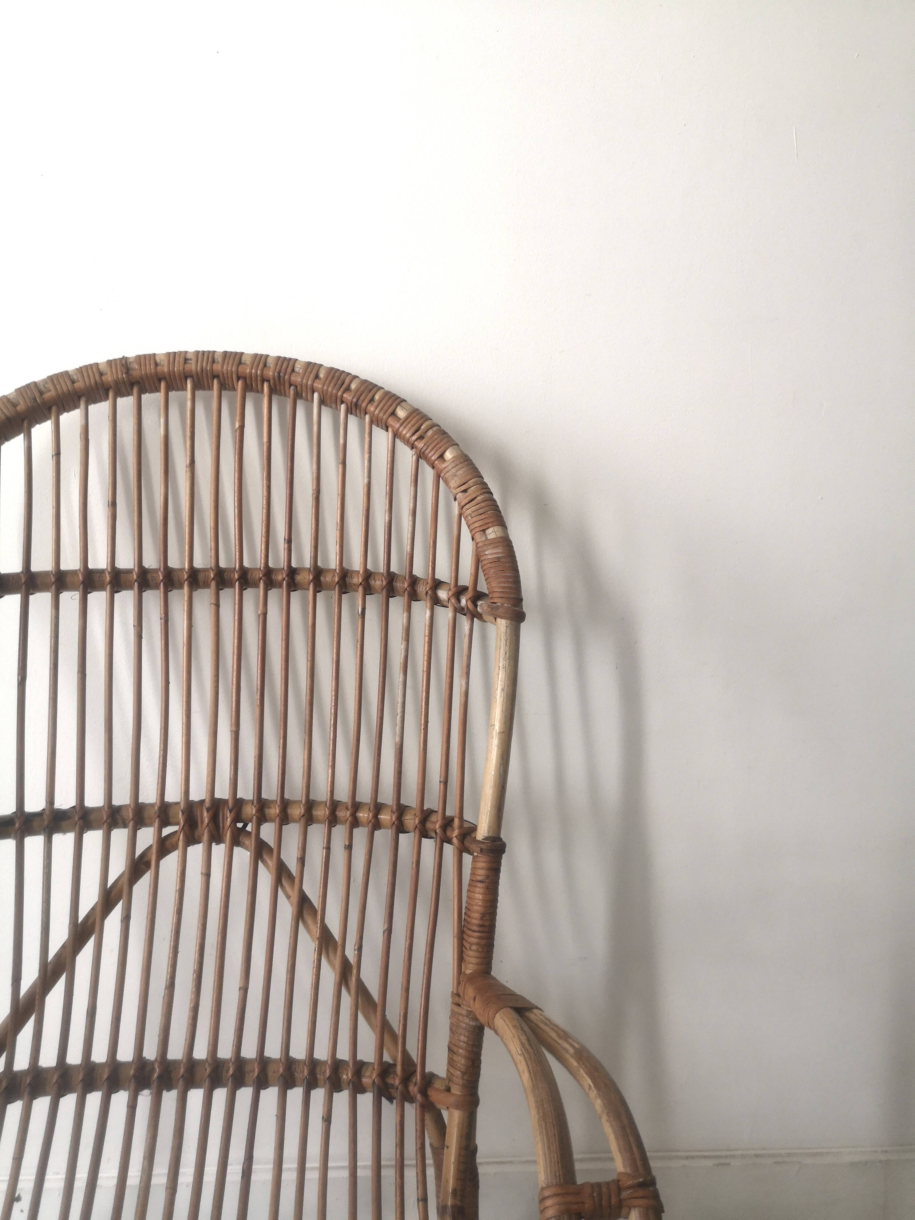 Vintage Dutch rattan armchair with armrest, 1960s