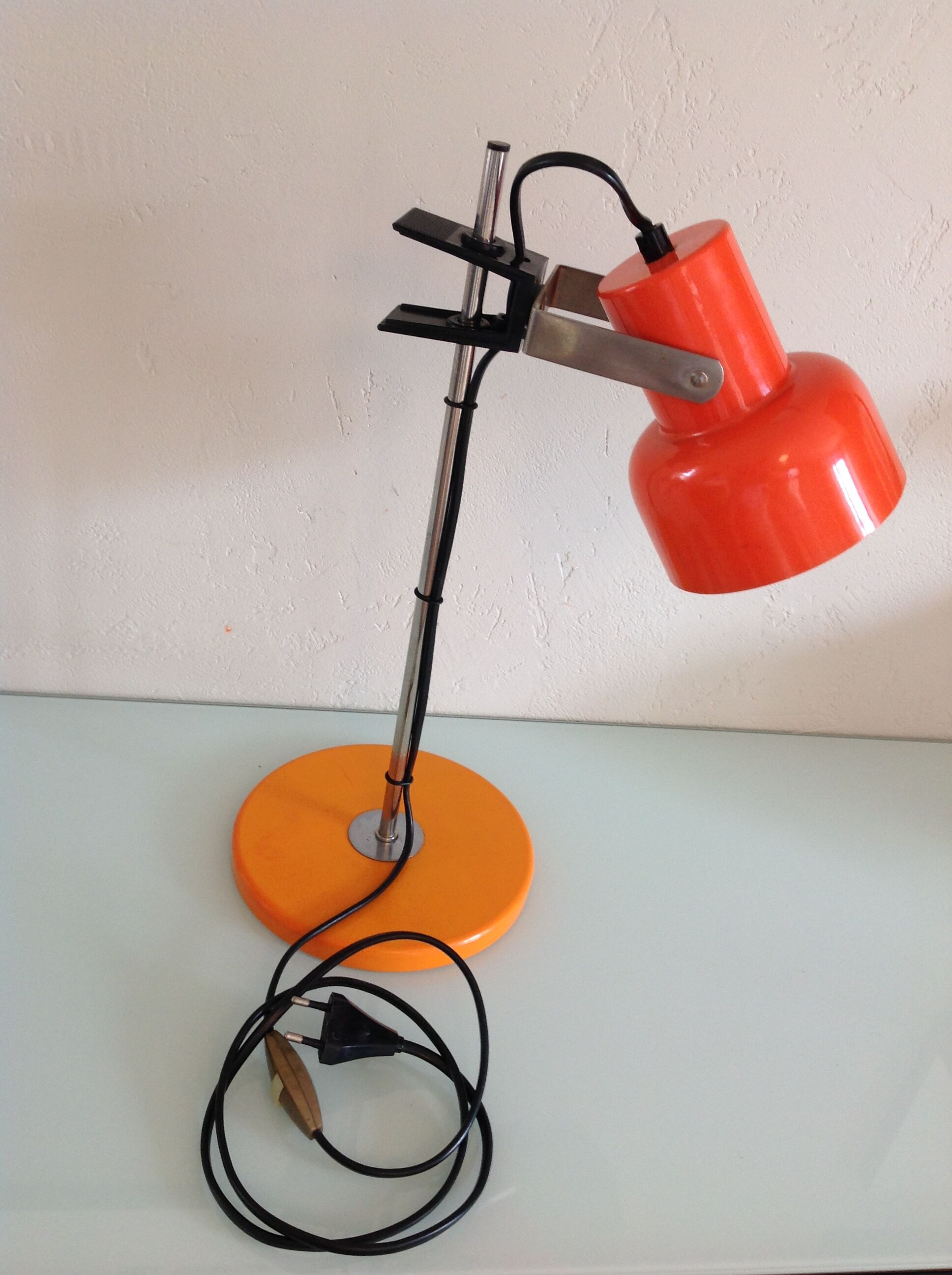 Sliding desk lamp orange vintage 70s