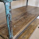 Textile workshop console in teak and wrought iron