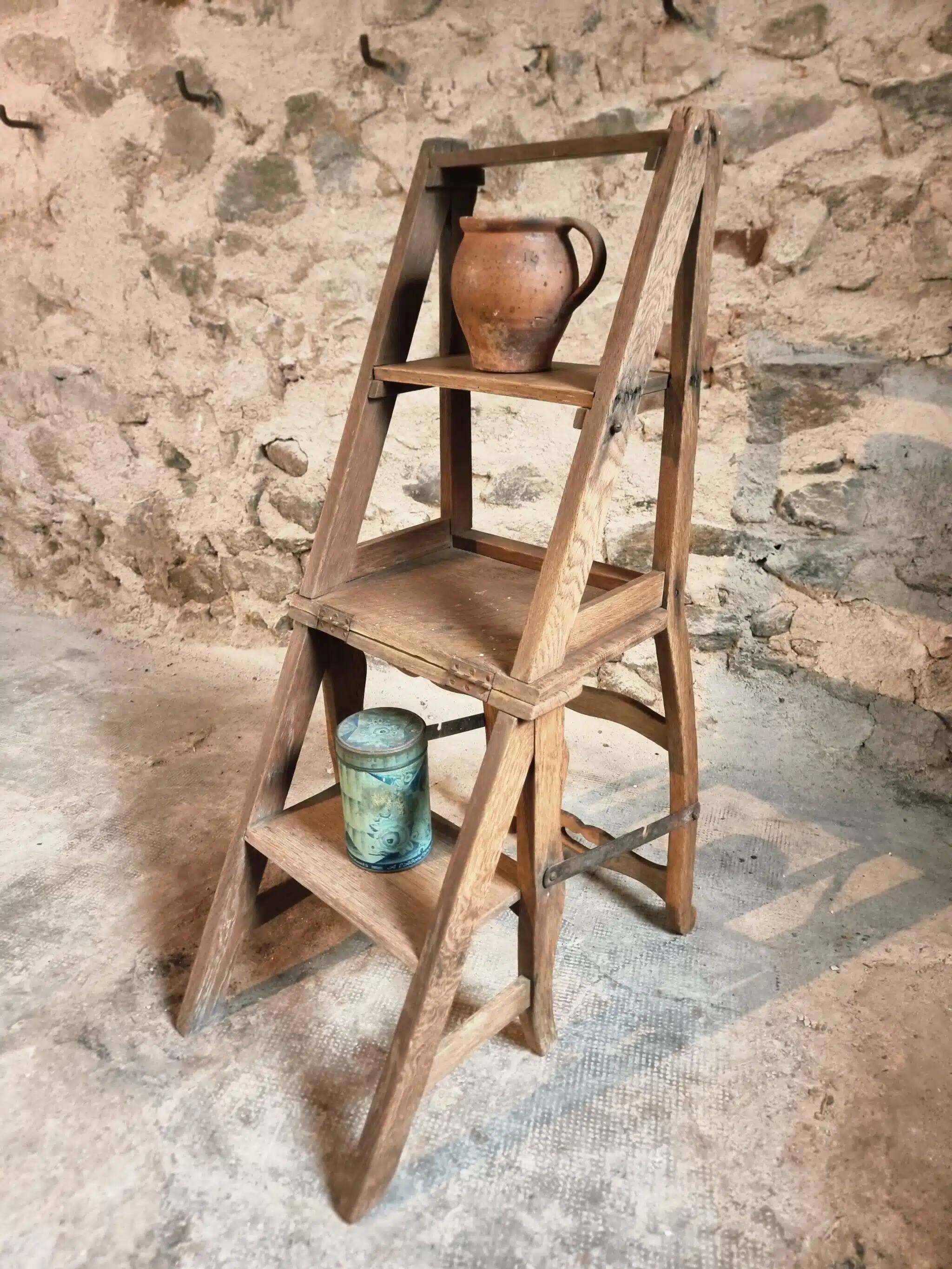 Antique French Oak Ladder Library Chair – Metamorphic Stepladder Chair