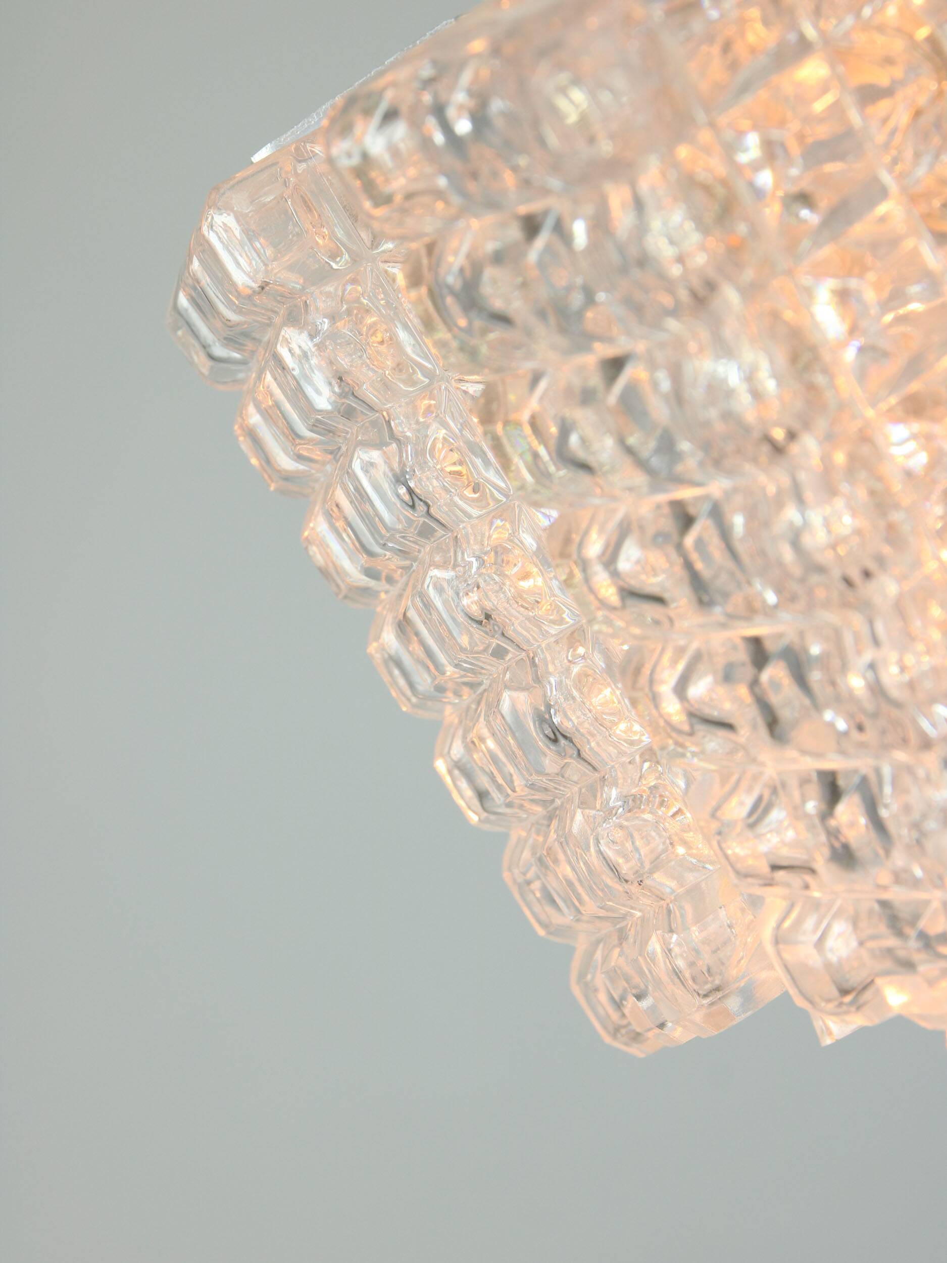 Vintage Austrolux Glass Chandelier: Mid-Century Chrome Pendant Light