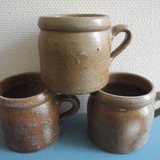 Lot of antique rustic stoneware pots, old French stoneware pots
