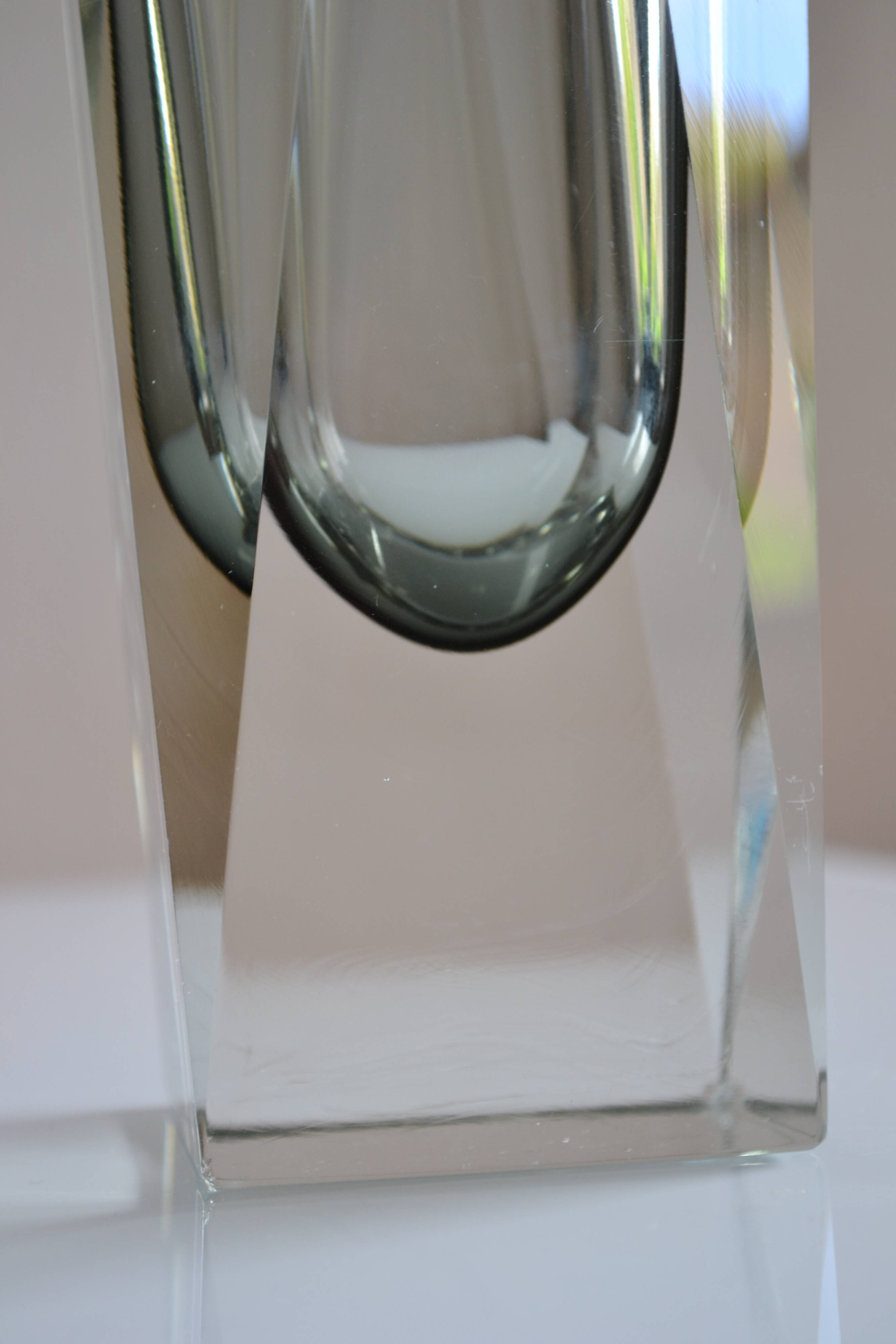 Murano Sommerso Vase Gray Blue 30 cm Vintage 1970