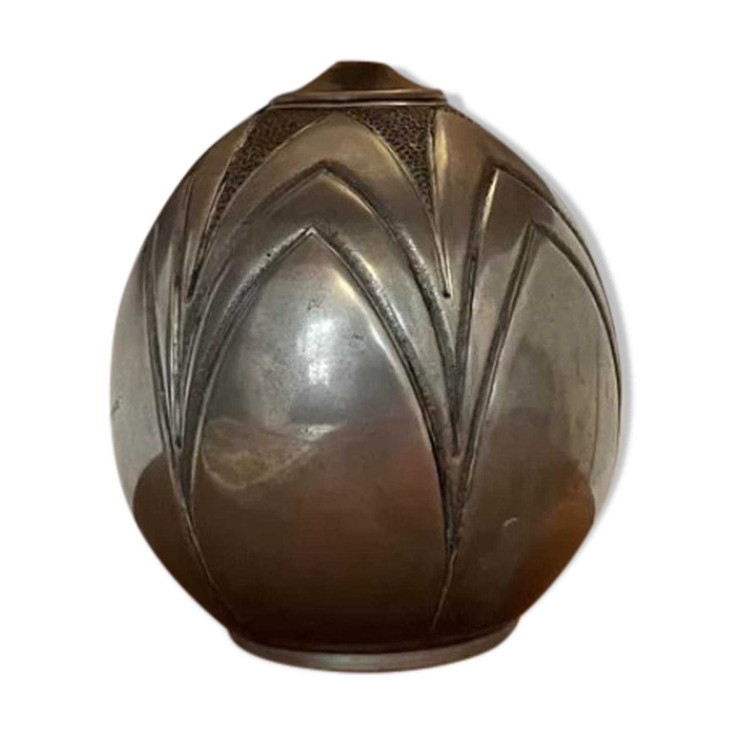 Lampe vintage en dinanderie René Delavan, étain et raphia