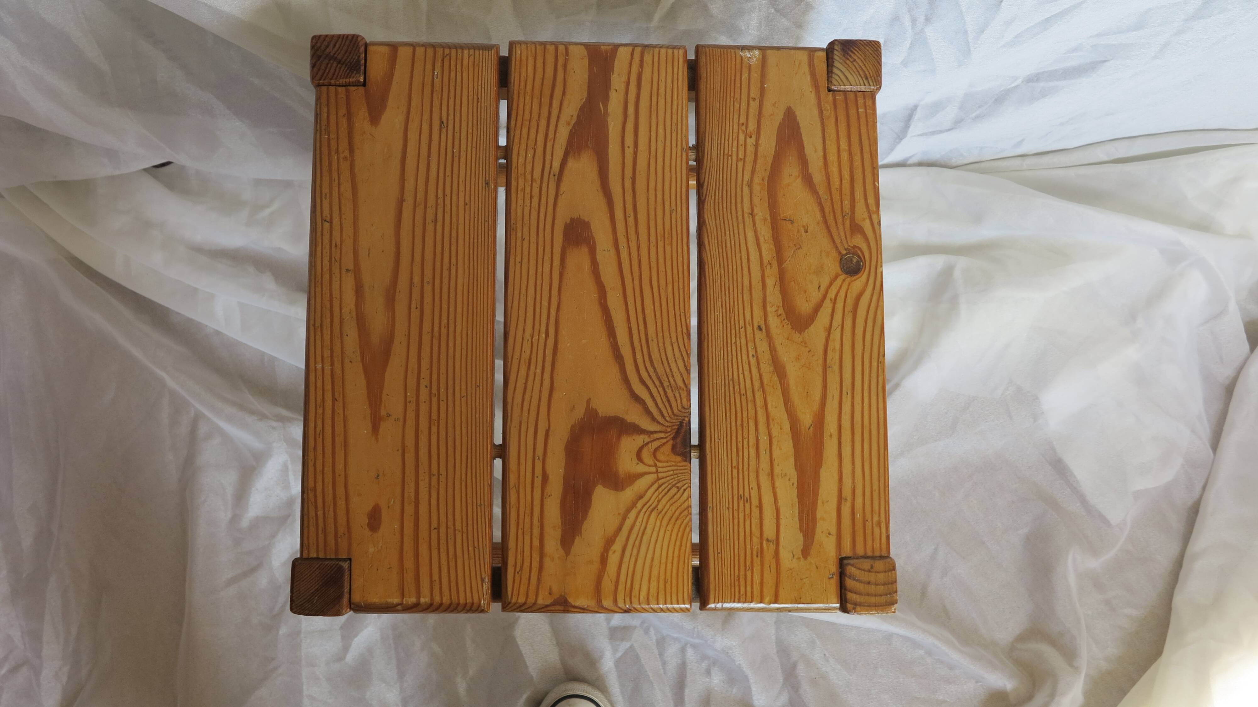 60s brutalist-style pine stool