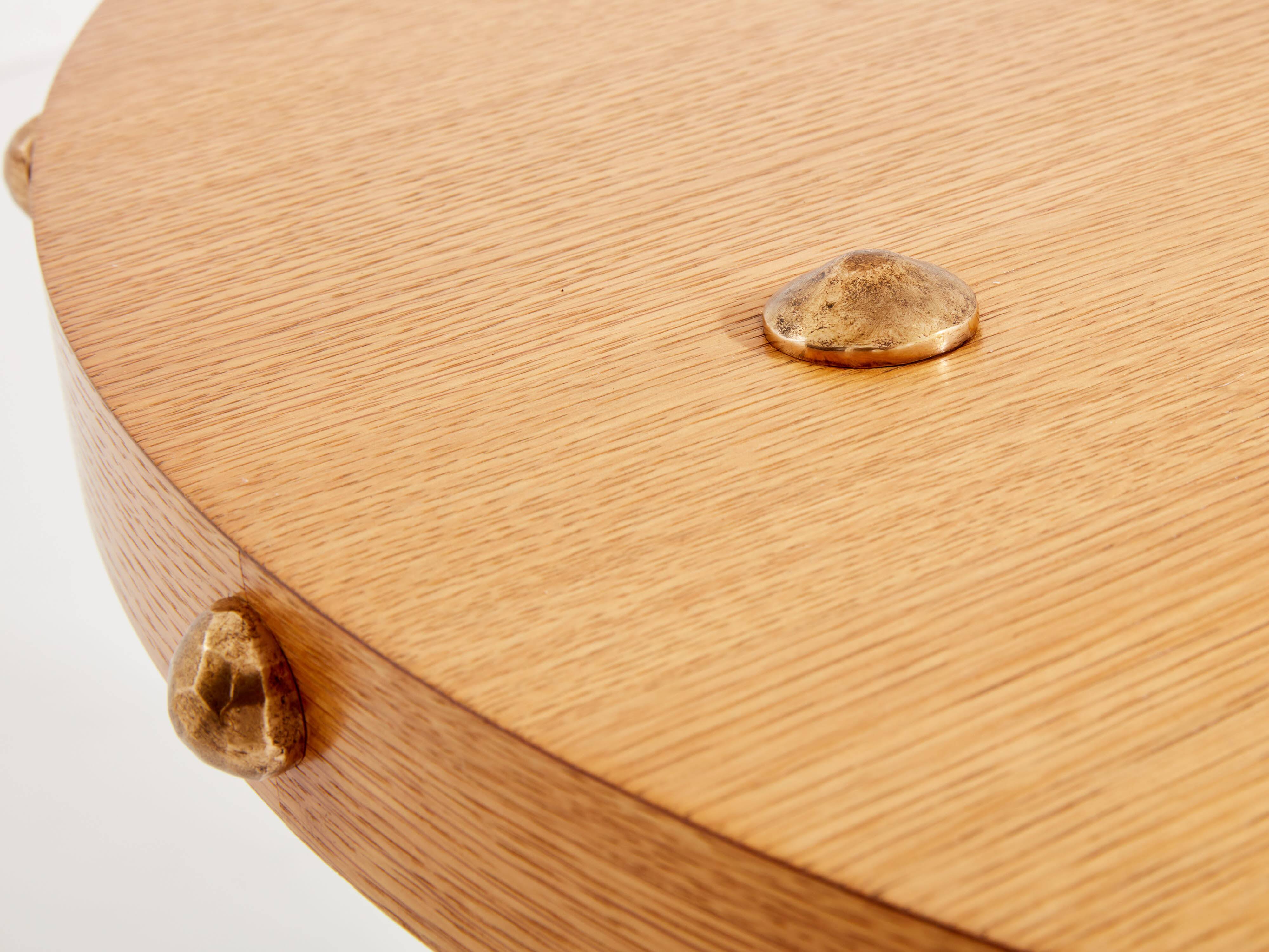 Oak and patinated bronze tripod pedestal table by Garouste & Bonetti 1987