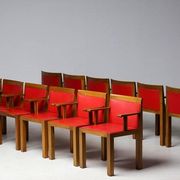 A masterpiece of Italian modernism: eleven Aldo Rossi red Teatro arm chairs