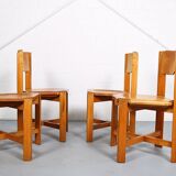 Set of 4 dining chairs elm wood cognac leather
