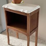 Vintage wood and white bedside table