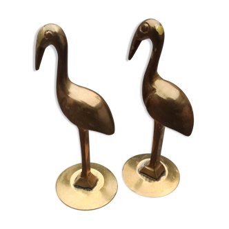 Deux flamants roses en laiton ancien