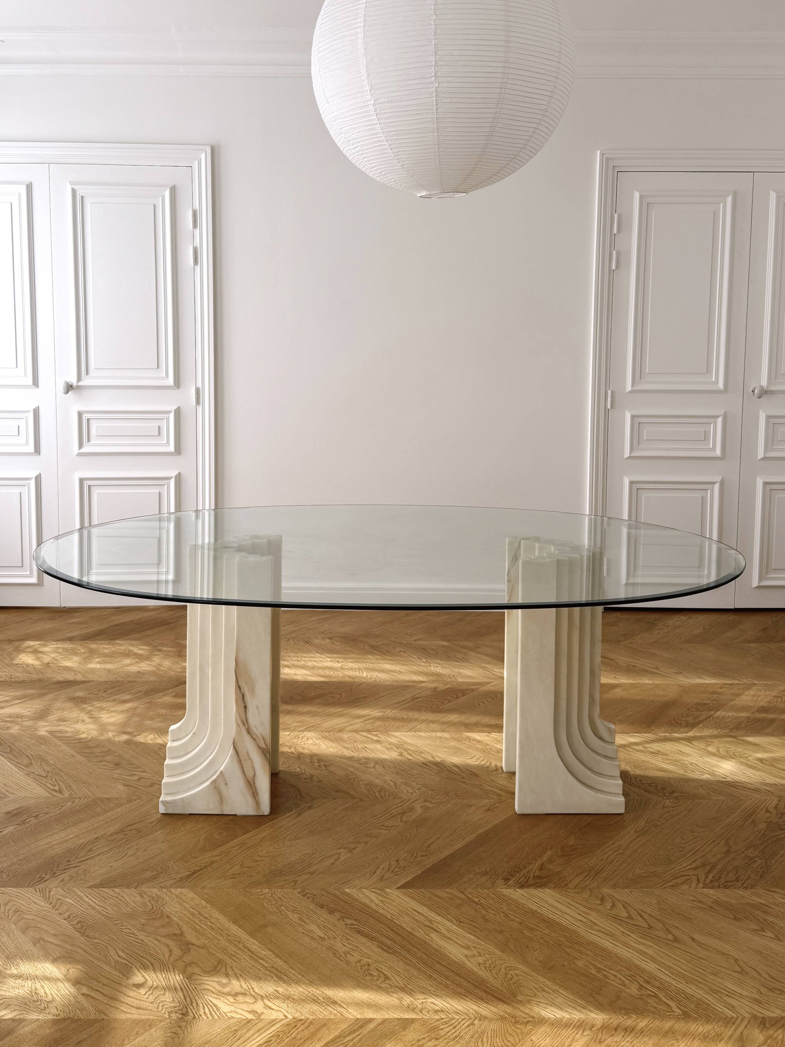 White marble dining table, Samo by Carlo Scarpa, Italy, 1970s