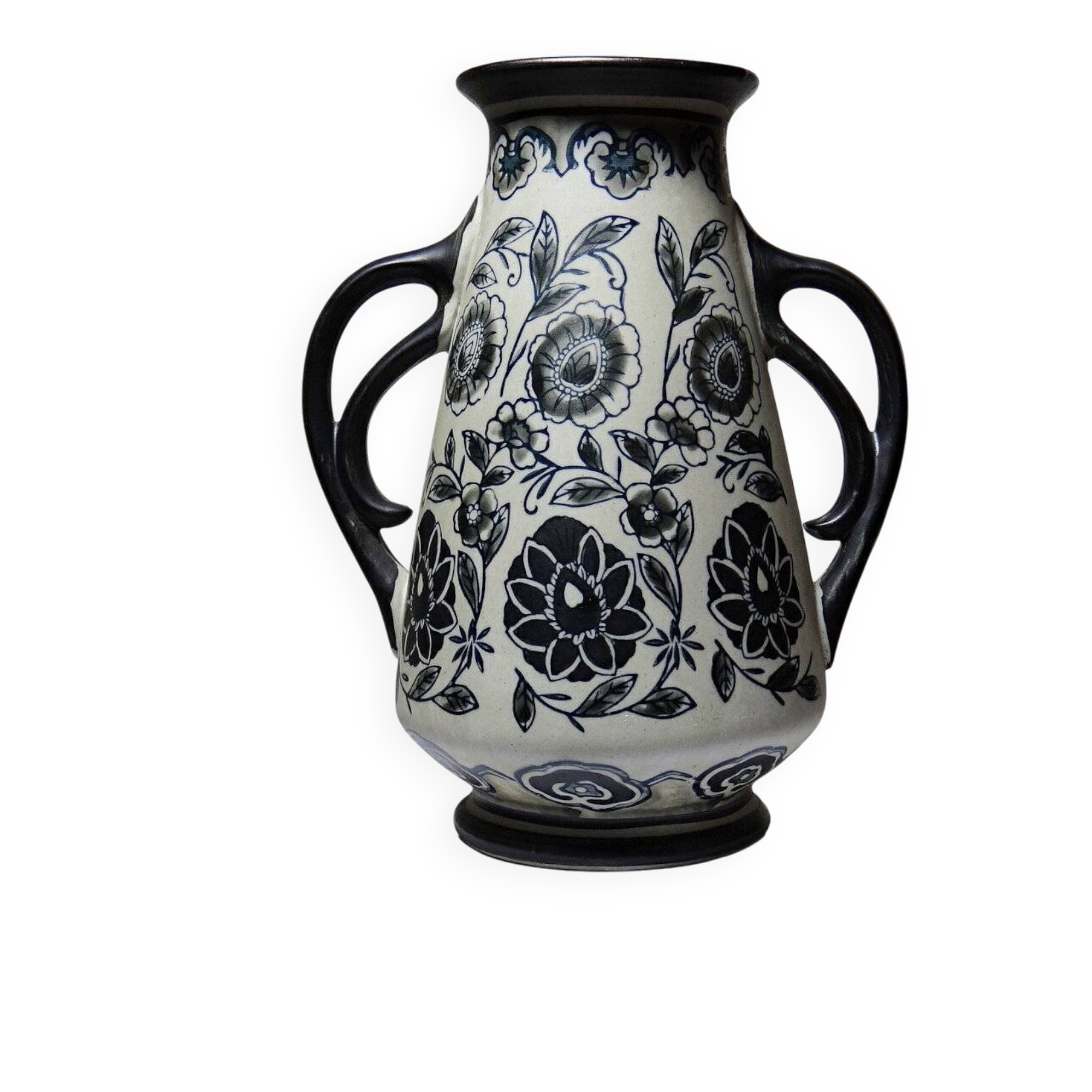 Antique art deco vase 1920-40 in fine stoneware, art nouveau and chinoiserie style, decor