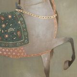Painted canvas depicting a side view of an Indian horse. Contemporary work.