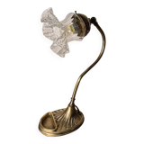 bronze art nouveau lamp with its pretty translucent tulip 37x 24 good condition