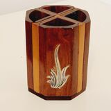 2 vintage Asian pencil pots Vietnam rosewood and mother-of-pearl inlays