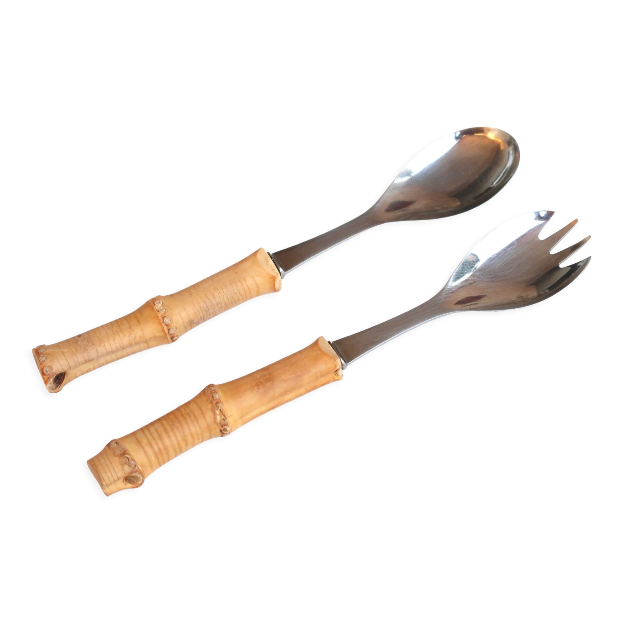 Salad cutlery with bamboo handle, 50s