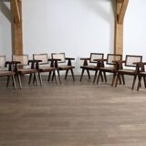 Set of 8 Pierre Jeanneret Office Cane Chairs, India 1950s
