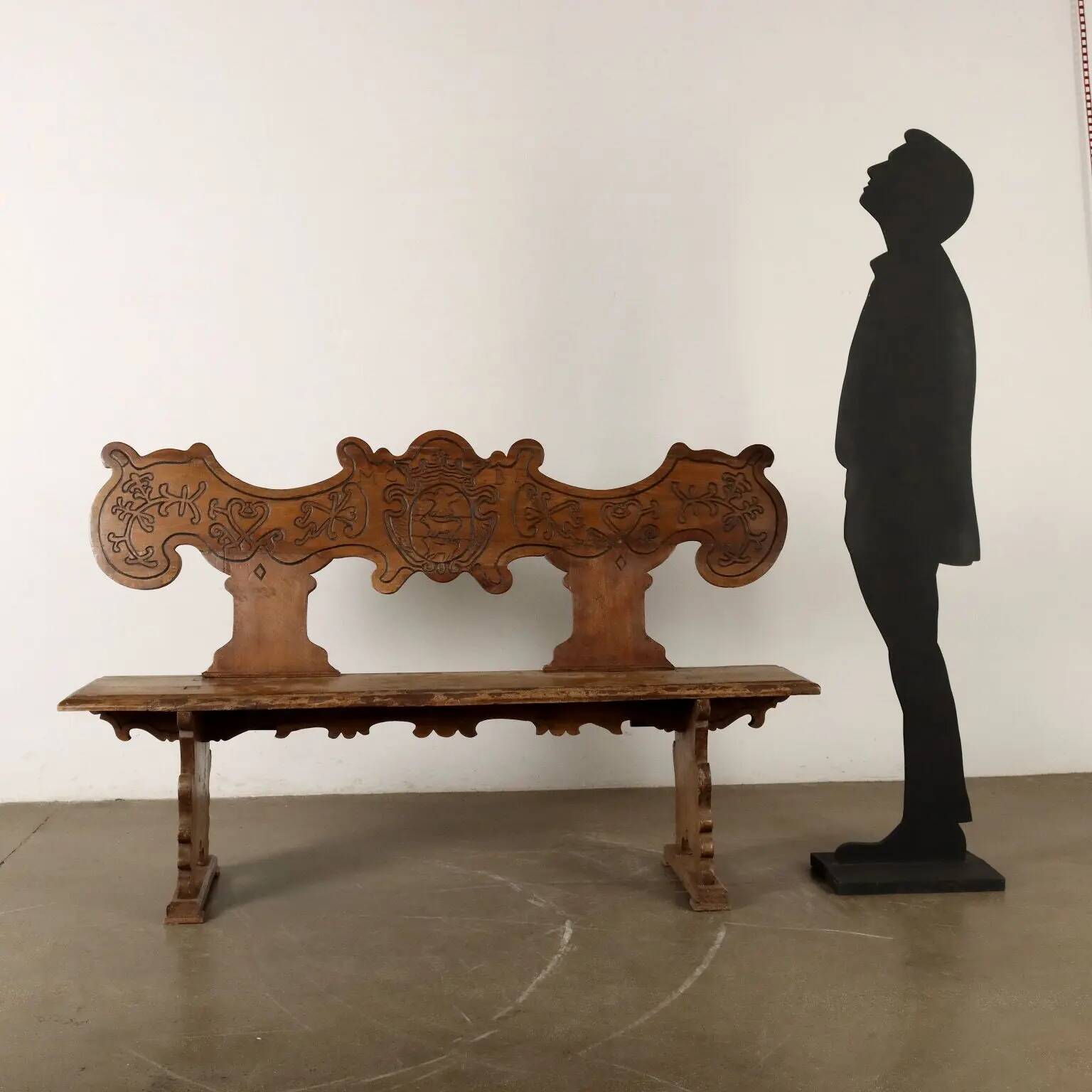 Ancient baroque walnut bench, Italy, 18th century