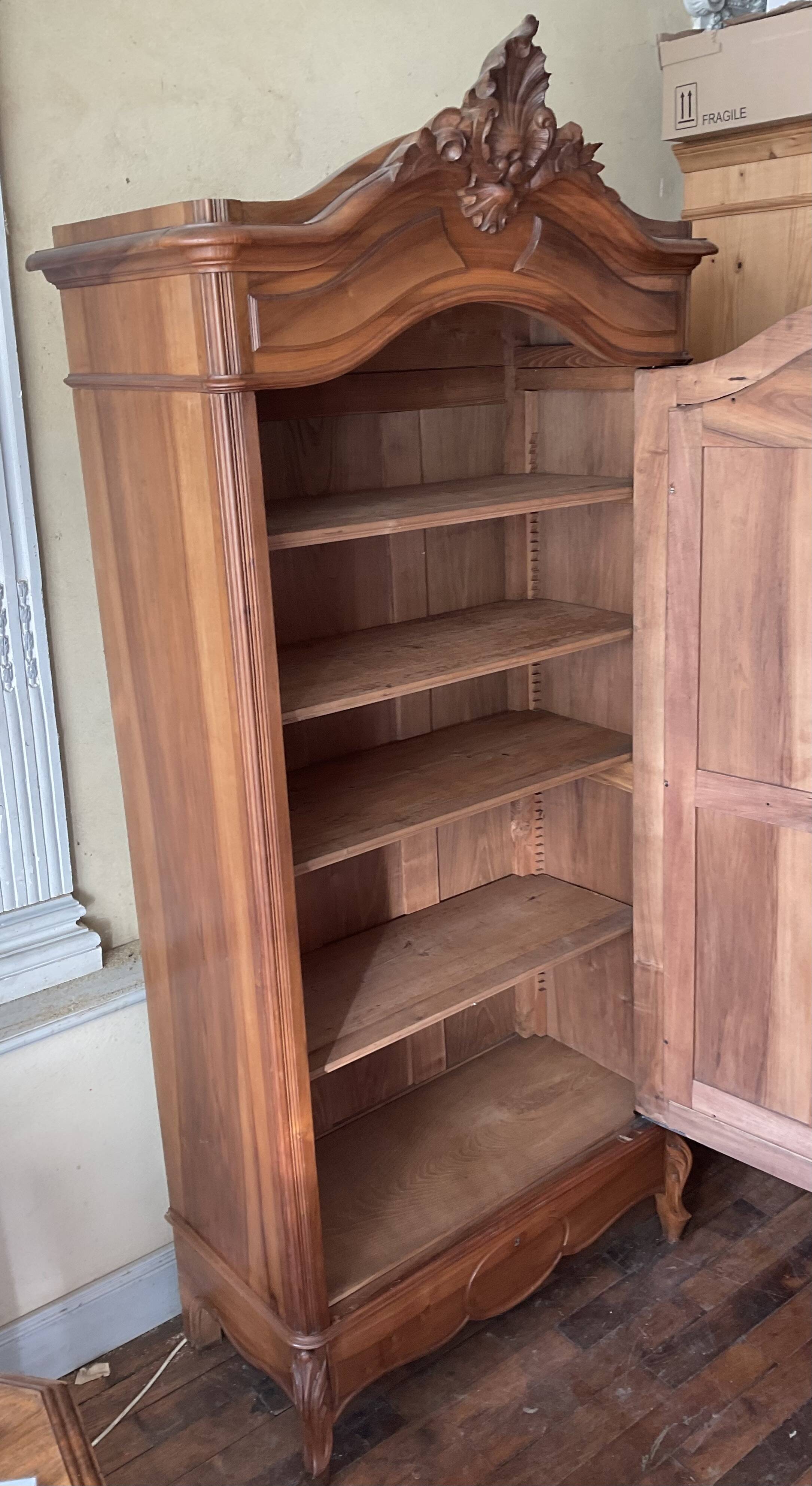 Antique Louis XV style mirrored wardrobe in solid walnut