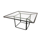 Table basse en métal laque noir et verre B&B Italia vers 1980