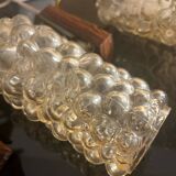 Set of 2 vintage wall lights, Danish teak, brass and bubble glass, Helena Tynell style, 1960s.