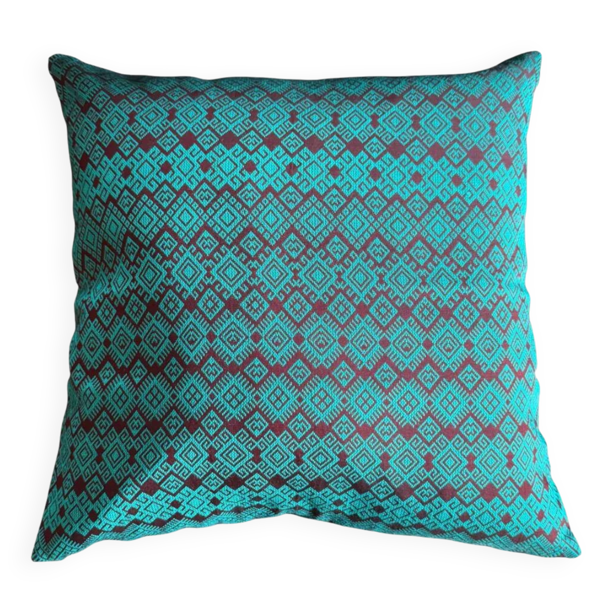Burgundy and turquoise Kachin cushion cover (RIDA)