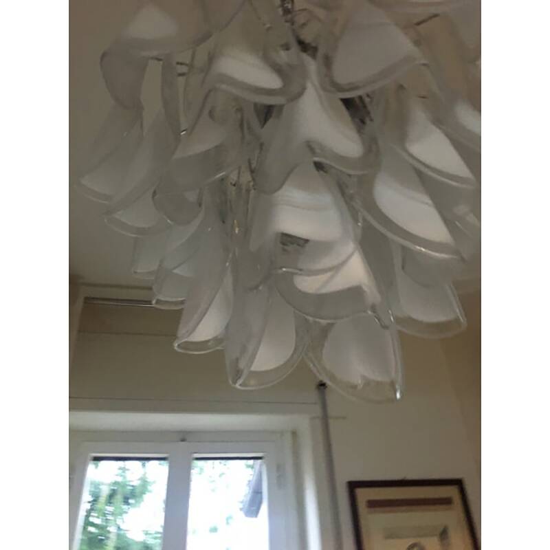 "Rondine" White and Transparent Murano Glass Chrome Frame Sputnik Chandelier