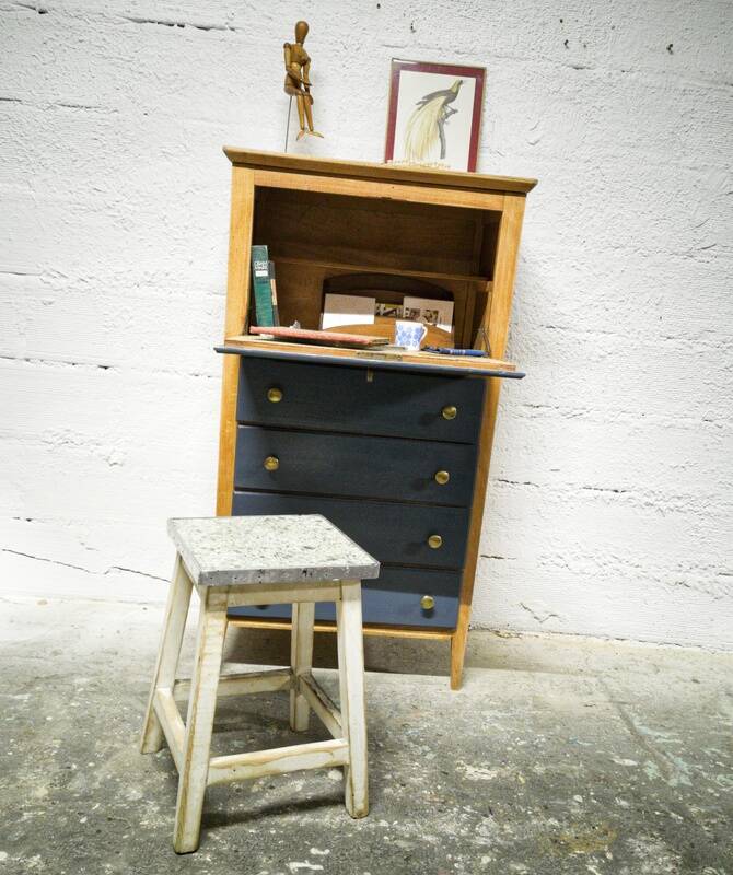 Vintage blue secretary and raw wood