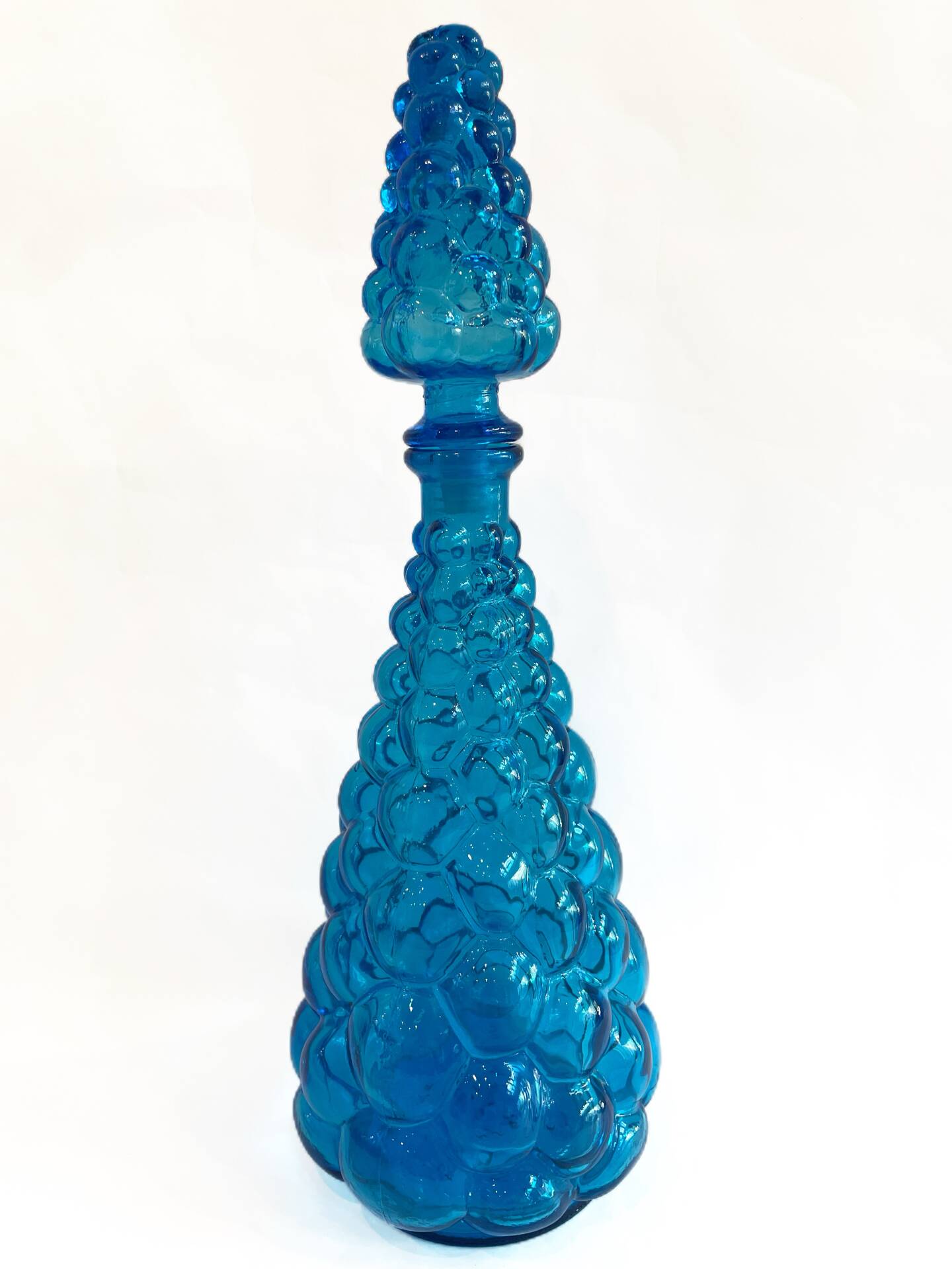 Grande carafe vintage en verre bleu piscine