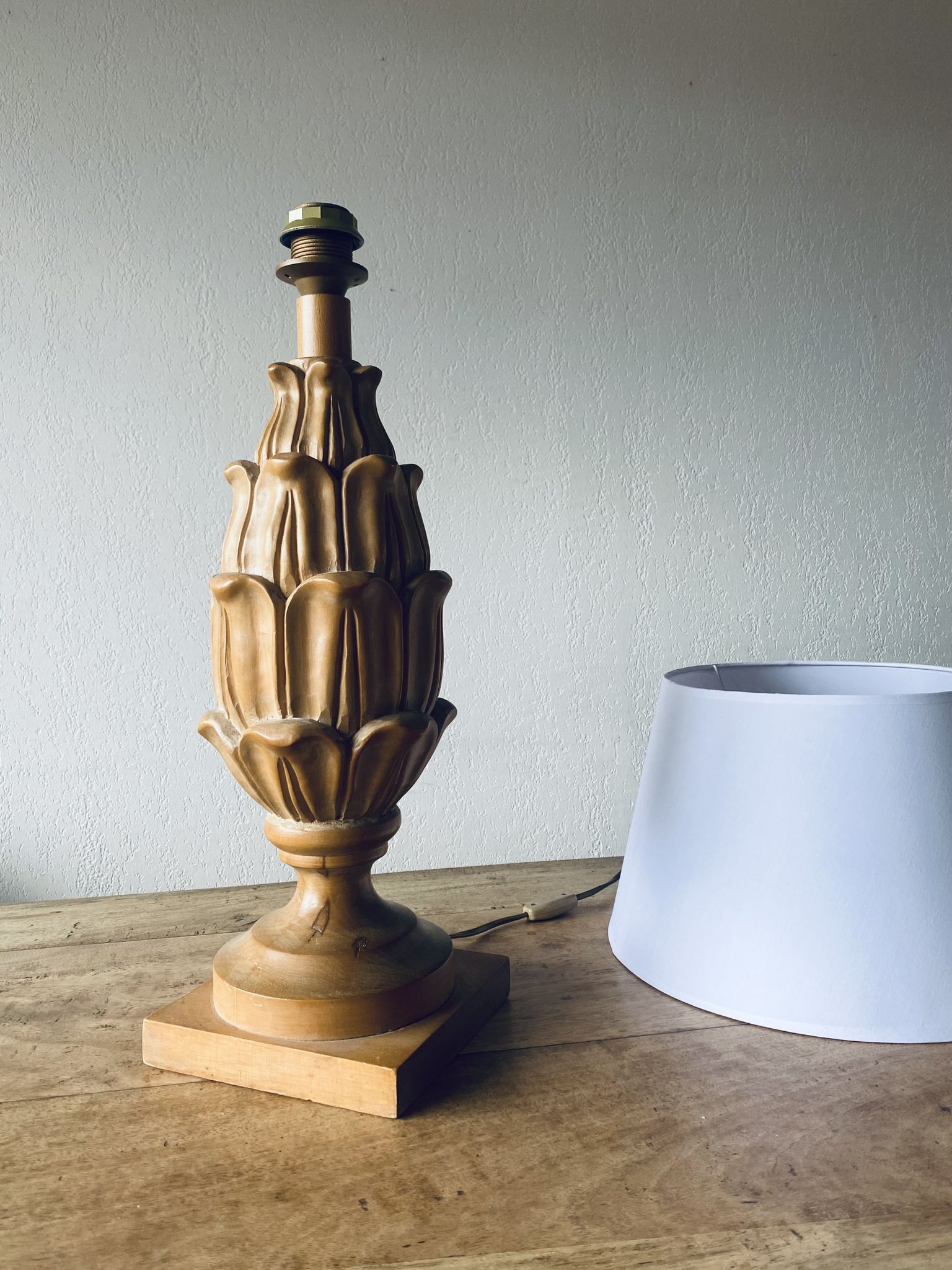 Large carved wooden lamp