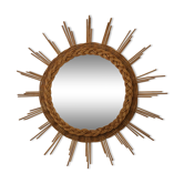 Vintage 60s braided Wicker rattan Sun mirror