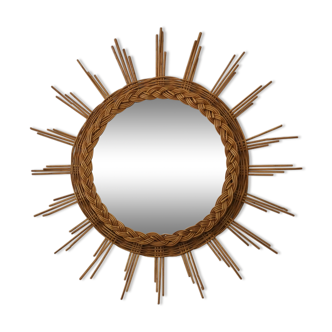Vintage 60s braided Wicker rattan Sun mirror