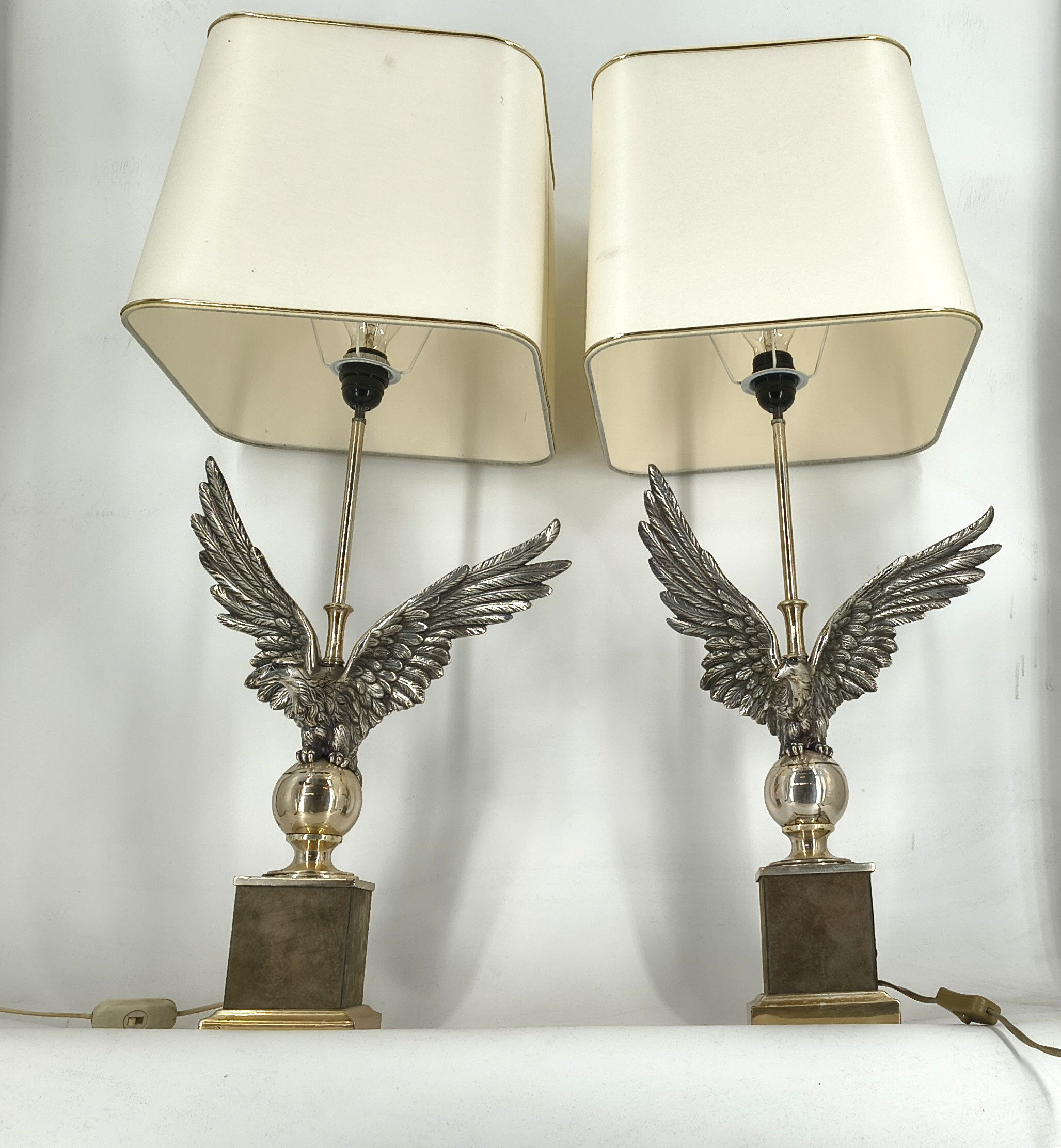 Pair of nickel eagle table lamps by Loevsky and Loevsky, 1970s