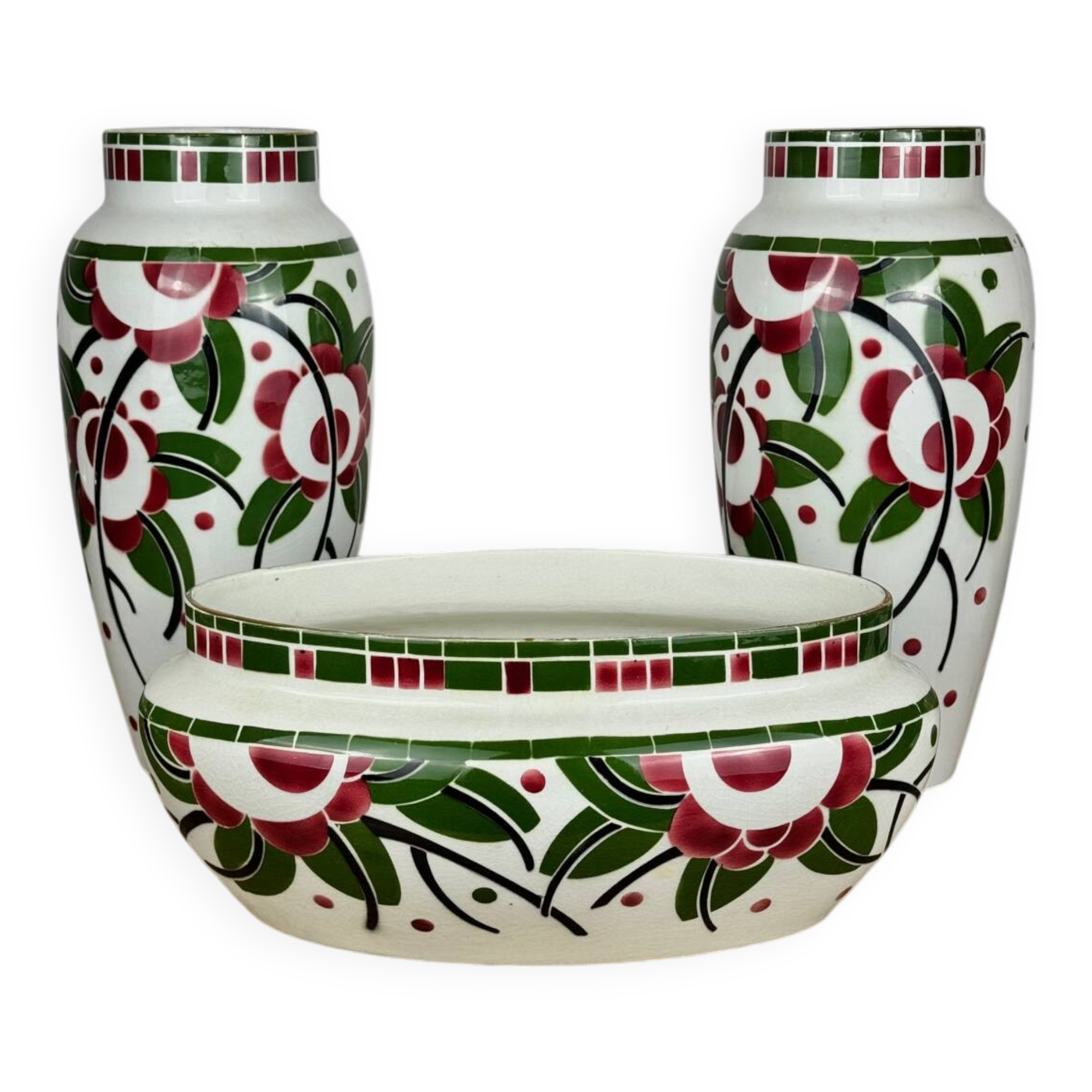 Art Deco - Lunéville mantelpiece set with vases and planter