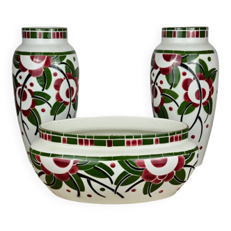 Art Deco - Lunéville mantelpiece set with vases and planter