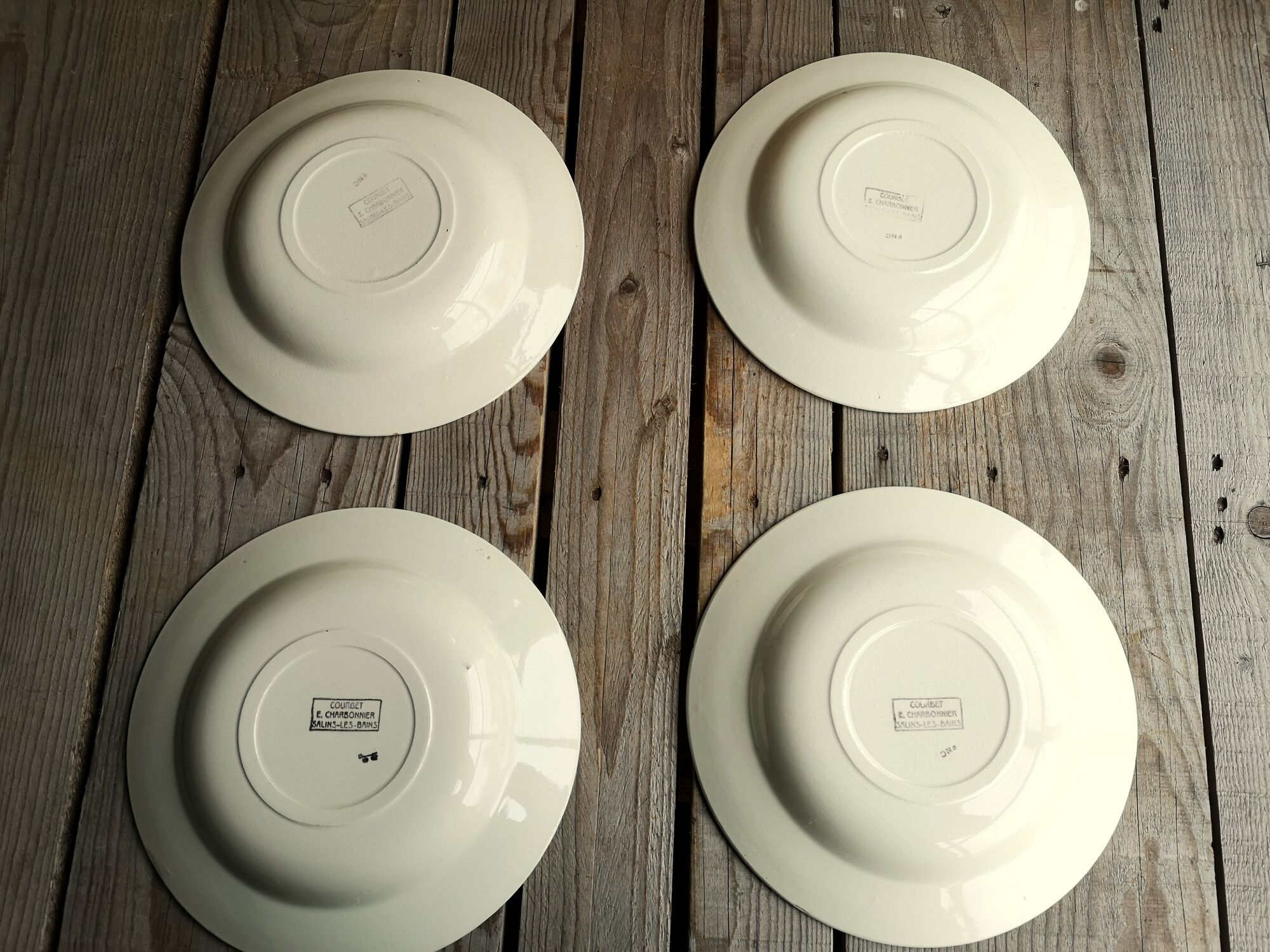 4 Soup Plates Faience from Salins Decor Green and Orange